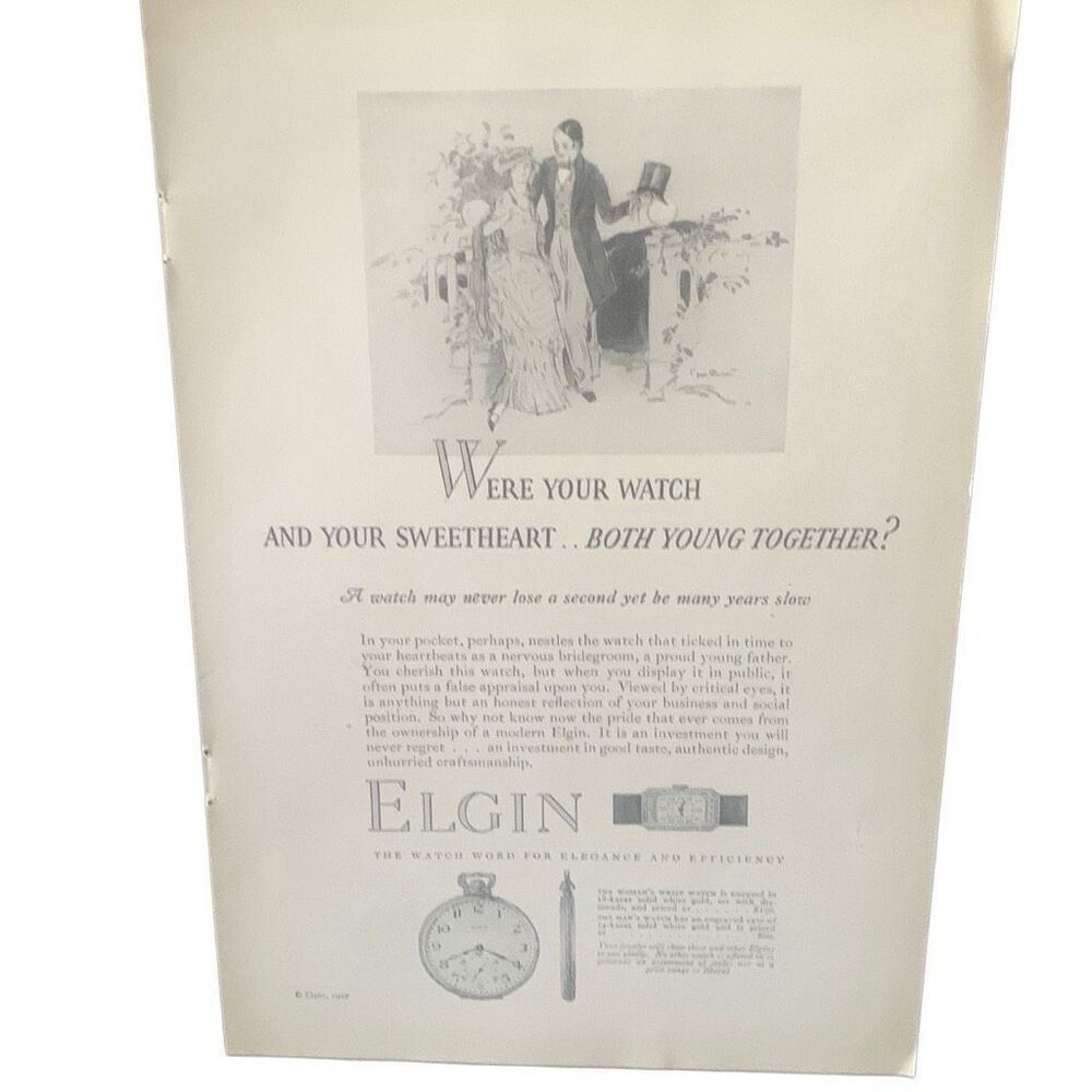 Vintage 1927 Elgin Watch Both Young Together Ad Advertisement